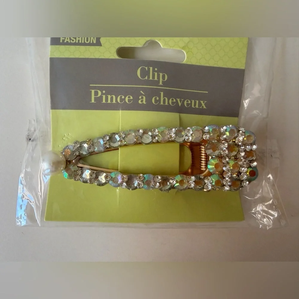 Sparkling Hair Clip Pearl Accent Elegant Romantic Accessory